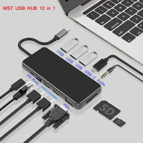 USB Hub MST Type C Dock Station USB C Dual HDMI VGA RJ45 PD USB 3.0 for Laptop Thunderbolt 3 Dock Station