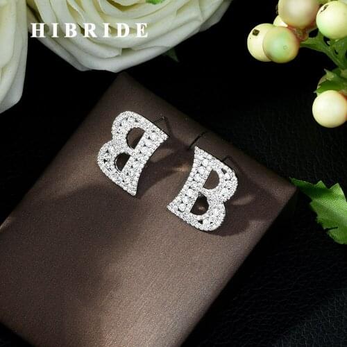 HIBRIDE Mini A-Z Pendientes Iniciales Letter Earrings Cute Silver Color Jewelry Creative Gifts for Women Girls Earring E-458