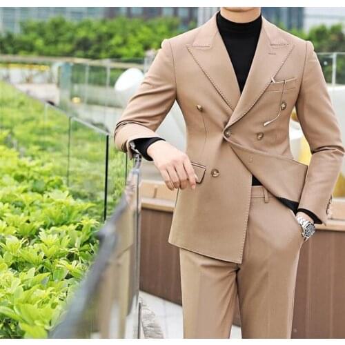 Custom design groom tuxedo excellent mens wedding dress on the lapel double buckle mens business banquet suit (coat + pants