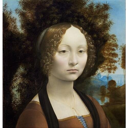 Classic Portrait Canvas Wall Art Oil Painting Ginevra De Benci by Leonardo Da Vinci Painting for Home Decor Hand Painted