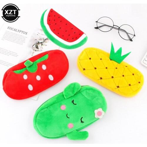 Cute Fruit Watermelon Cactus Plush Pencil Case Cosmetic Bag Pen Box for Girls Gift Stationery Pouch School Office Supplies