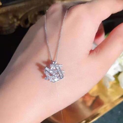 Trendy Asymmetric Geometry Necklace Pendant New Sale 100% 925 Sterling Silver Luxury Wedding Jewelry For Women & Girls Party Gif