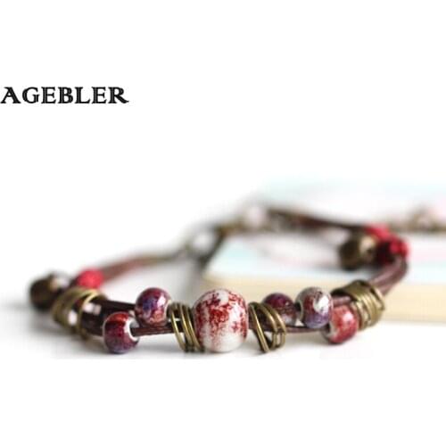 Fashion Handmade Porcelain Colorful Beads Jewelry for Women Ceramic Bracelet Hand Woven Rope Strand Special Boho Style Mujer