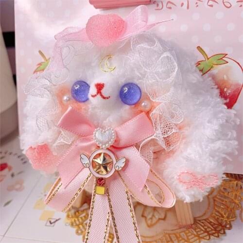 The The original pink brooch pin hand made of wool cloth with soft nap is knitted bow hair tire kawaii bear hair clips