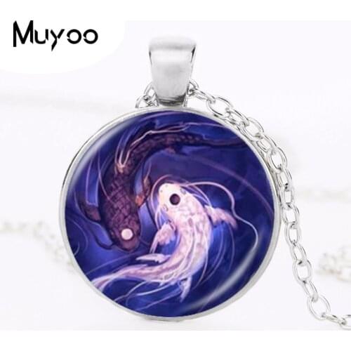 Yin Yang Fish Necklace Ying and Yang Tai Pendant Jewelry Chinese Taoism Eight Diagrams Pattern Jewelry Glass Dome Choker HZ1