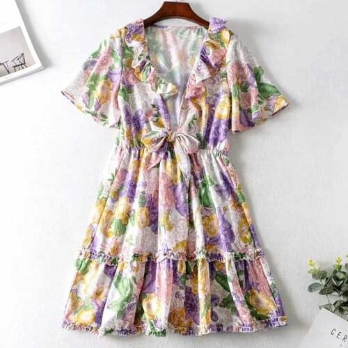 Super Chic floral mini boho DRESS flare sleeve summer dress ruffled women dress V-neck sexy party dress new casual dress women