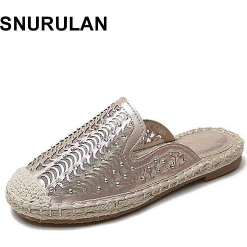 SNURULAN Crystal women moccasins shoes summer flat lace-up casual shoes ladies handmade women shoes