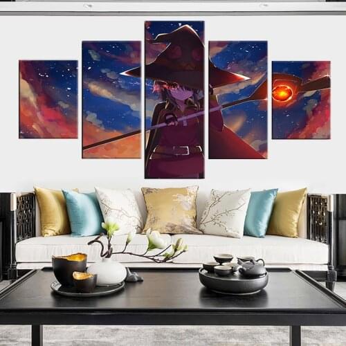 Modern Wall Art Decoration Canvas Picture Framework 5 Pieces Konosuba Megumin Anime Girl Poster For Living Room Printed Painting