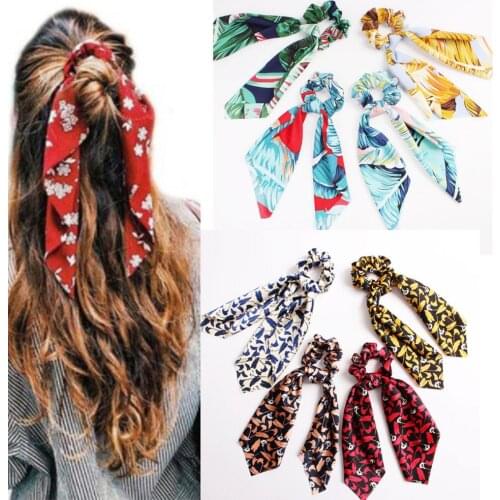 Yoga Sport Hair Ring Scrunchies Horsetail Tie Streamer Dots Print Flower Long Tassel Ribbon Girl Hair Bands Headwear Accessories