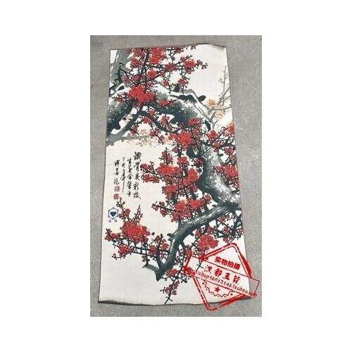 Ancient Tangka Embroidered Red Plum Primrose Living Room Home Decoration Painting