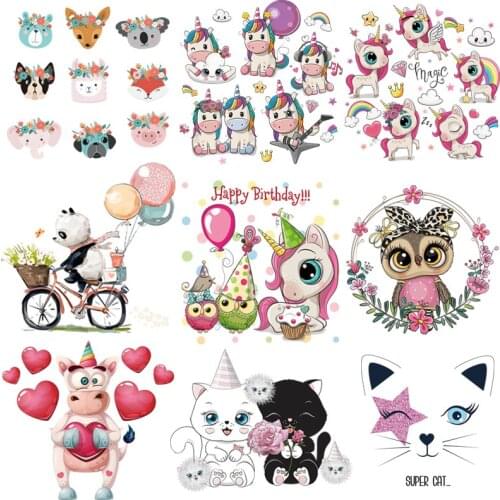 Lovely Animal Unicorn Heat Transfer For Clothing Iron On Cat Washable Transfers For Clothes Appliques Stickers For DIY T-shirt
