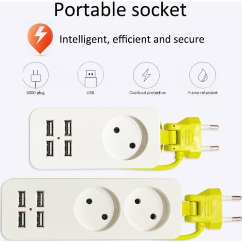 EU Power Strip Portable Extension Sockets 1.5m Cable Surge Protector Multiple Socket Plug With 2 AC 4 USB Port For Smart Phone