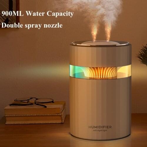 Double Nozzle USB air Humidifier 900ML Water Capacity Cool Mist Maker Fogger with Colorful Nightlight Ultrasonic Humidificador