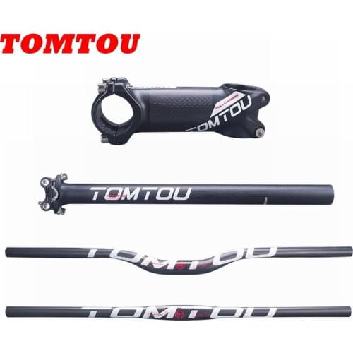 TOMTOU 3K Carbon Fibre Bicycle MTB Handlebar Sets Handlebar Stem Seatpost Mountain Bike Parts White Matte - TW2T56