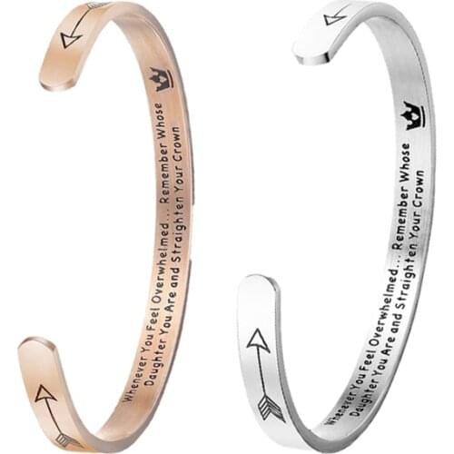 Stainless Steel Jewelry Gift For Sister Cuff Bracelet Whenever You Feel Overwhelmed Remember Whose Daughter...... Crown