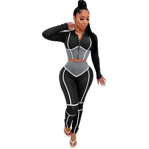 JRRY Women Tracksuit Two Pieces Set Zippers Hooded Top Long Pants 2 Pieces Set Print Sports Suit Casual Ladies Outdoor Wear