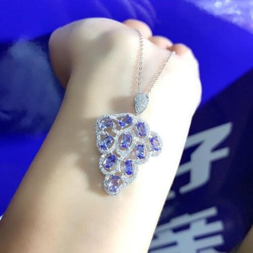 Tanzanite necklace Natural Real Tanzanite Pendant Solid S925 Sterling Silver For Women Colour Gem Stone Fine Jewelry