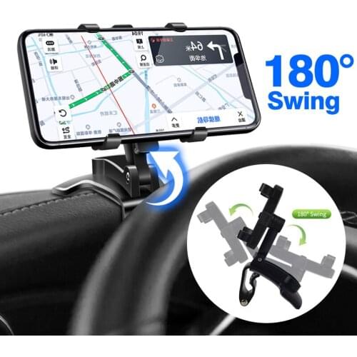 Auto Locking Dashboard Car Phone Holder 180 Degree Multifunctional GPS Navigation Fixed Bracket Mobile Phone Mount Support Clip