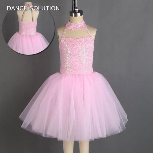 Pale pink ballet dance tutu for girls stage performance ballerina costume Fully lined sequin spandex leotard dress 20051