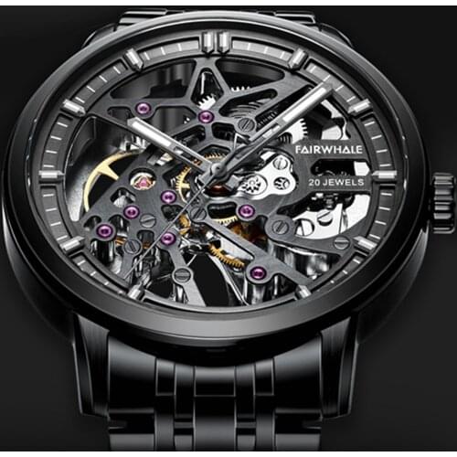 Skeleton Watch Men Luxury Automatic Mechanical Wristwatch Fashion Black Stainless Steel Luminous Clocks Relojes Para Hombre 2021