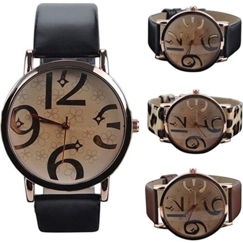 Watches Womens Casual Flower Big Numbers Dial Faux Leather Band Quartz Wristwatch lady watch Top Gift reloj mujer часы женские