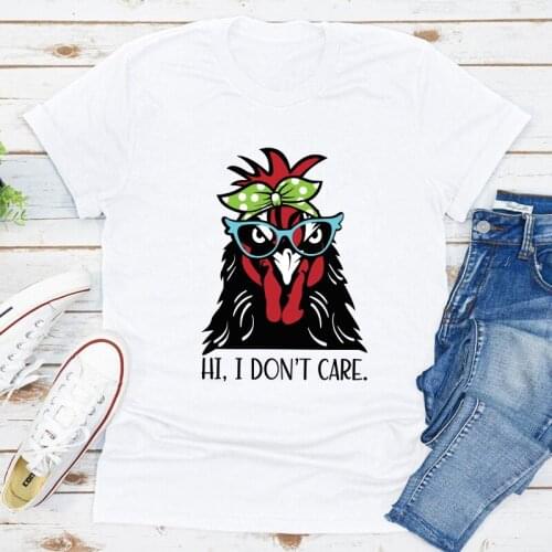 Colored Hi I Don't Care T-shirt Funny Bandana Chicken T-shirt Aesthetic Women Short Sleeve Graphic Farming Top Tee