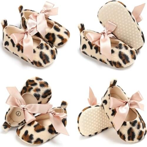 Leopard Print Baby Shoes For Baby Girls Bowknot Shoes Toddler Kids First Walker Newborn Infant Soft Sole Anti-slip Footwear