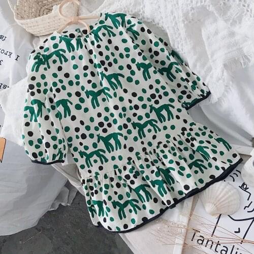 Cartoon Deer Print Kids Dresses Summer Maxi Boho Bracelet Sleeve Loose Casual Childrens Cloth 1-8 Years Girls Dress Hot Sale