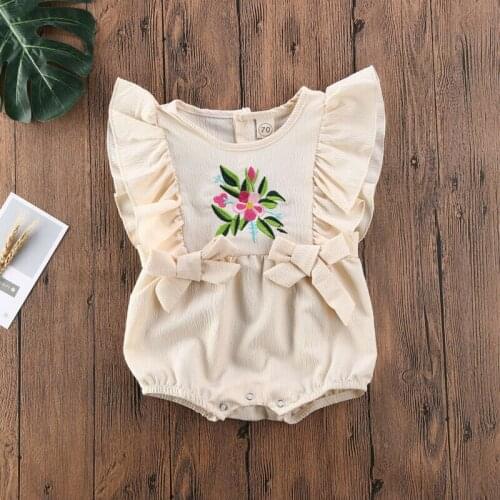 Infant Baby Girls Flower Romper Outfits Summer Sleeveless Knot Cotton Rompers Clothes Tops 0-24M