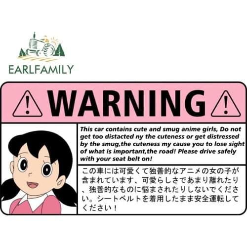 EARLFAMILY 13cm x 8cm Shizuka Cute Warning Sticker for Fasten your Seatbelt Graphics Decal Anime Doraemon Car Accessories