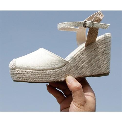 Brand Women Espadrille Snadals Ankle Strap Lady Platform Pumps Fashion Womens Casual Shoes Breathable Canvas Loafers Shoes Woman