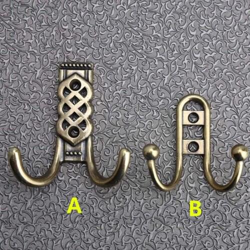 Europen vintage style bronze decoration wall hooks coat bag two hooks antique brass beathroom kitchen wall hooks towel hooks