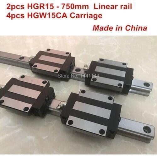 HGR15 linear guide rail: 2pcs HGR15 - 750mm + 4pcs HGW15CA linear block carriage CNC parts