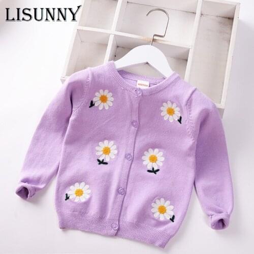 Girls Cardigan Sweater 2021 Spring Autumn Lolita Style Kids Sweater Embroidery Floral Children Jacket Baby Coat Clothes 2-7y