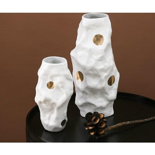 Creative Geometric Fold Vase Home Soft Decorations Ceramic Vase Decoration Handmade Crafts Ornaments