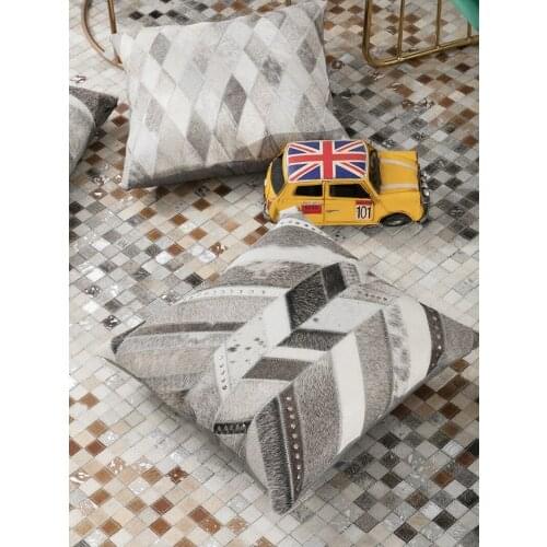 Square Cowhide Skin Fur Pillow Cushion Without Core Natural Gray Color Handmade Cow Leather Pillow for Furniture 45cm