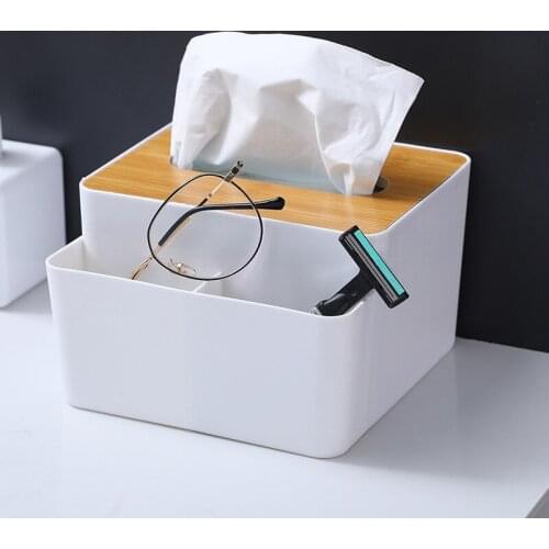 Multifunctional Bamboo Wood Cover Tissue Box Paper Box Home Living Room Simple Plastic Remote Control Storage Box Paper Holders