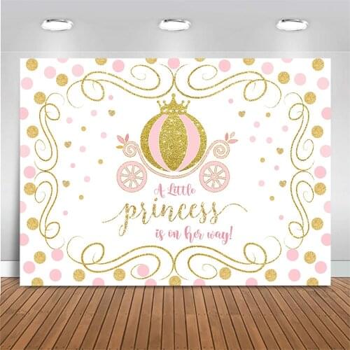 Mocsicka Little Princess Baby Shower Background for Photo Studio Gold Pumpkin Carriage Newborn Birthday Decor Backdrops Custom