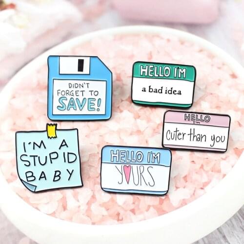 Fashion Sticky Notes Enamel brooches Funny Text Pin Save icon Sticky Notes Memo Paper Lapel Pins Interesting conversation badges
