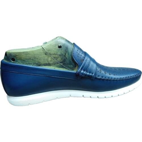 Handmade Lamb Curry Genuine Leather Men Shoes Lambskin Casual Loafer Slip-on Moccasin Sheepskin Walk Luxury Leisure Navy Blue