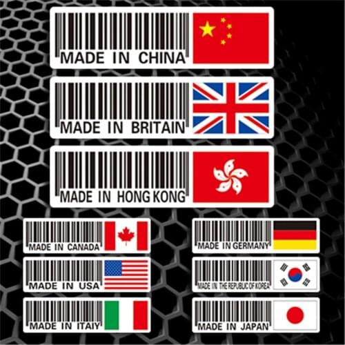 Bar Code Car Window Stickers MADE IN Italy Korea USA UK France National Flag Motorcycle Decals 15x4.1cm