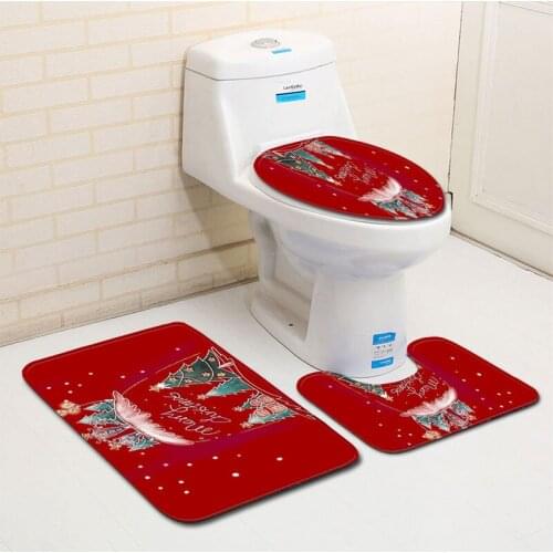 New 3pcs/set Christmas Bathroom Toilet Seat Lid Cover Mini Bath Mat Foot Pad Tree Deer Pattern Home Decoration