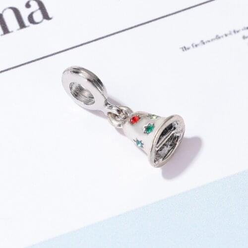 New Original Alloy Bead Rainbow CZ Christmas Bell Dangle Charm Fit Pan Bracelet Bangle DIY Women Jewelry Dropship Wholesale