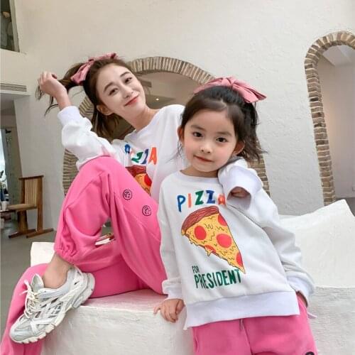 Family Matching Outfits Spring Autumn Mother And Daughter Clothes Hoodies Casual Print Loose Split Sweatshirts For Mom And Kids