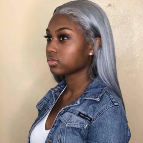 Lace Front Human Hair Wigs Brazilian Straight Remy Hair Bleached Knots 150% Density Grey Color Transparent Lace Color For Women