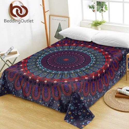BeddingOutlet Mandala Queen Bed Sheets One Piece Purple Blue Flat Sheet Soft Bedding Bedspreads Floral Bohemian Tapestry sabanas