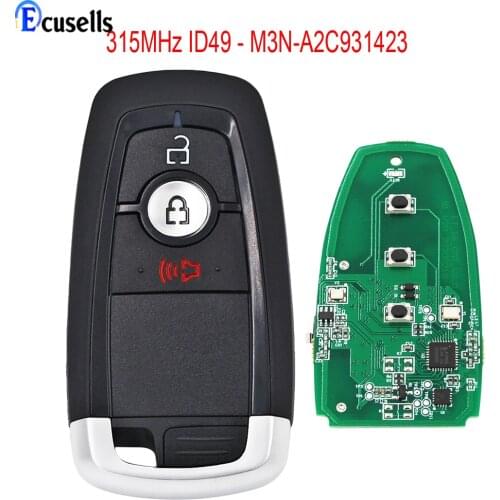 2+1 button Keyless Entry Smart Remote Key for Ford Edge Ecosport Explorer F-150 F250 F350 Fusion, 315MHz ID49 - M3N-A2C931423