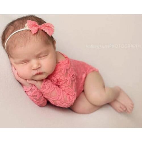 Newborn Photography Props Baby Girl lace one line collar long sleeve butterfly hairband suit Infant Photo shoot Accessories