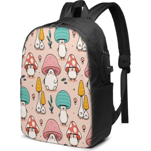 School Bag for Boy and Girl Adorable Mushroom Backpack with USB Charging Funny Daypack For Teenager Student