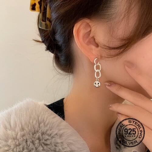 S925 Silver Earrings For Women Tassel Smiley Face Irregular Hollow Simple Koreas New Trendy Fashion Design Girl Jewelry INEFFA